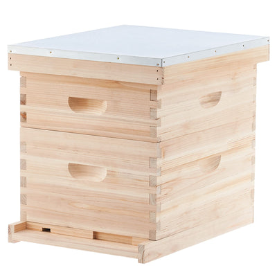 CREWORKS Bee Hive Boxes 10 Frame Langstroth Beehive, Bee Keeping Starter Kit Includes 1 Super Bee Box & 1 Bee Brood Box with Beehive Frames and Foundation, 2 Layers Complete Bee Hive Kit