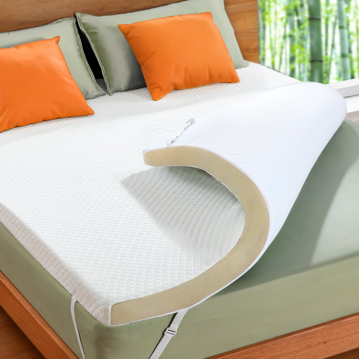 Marsail Queen Size Memory Foam Mattress Topper, 3 Inch Cooling Gel Infused with Soft Cover, CertiPUR-US and Oeko-TEX Certified, Sofa, RV, Camping Marsail