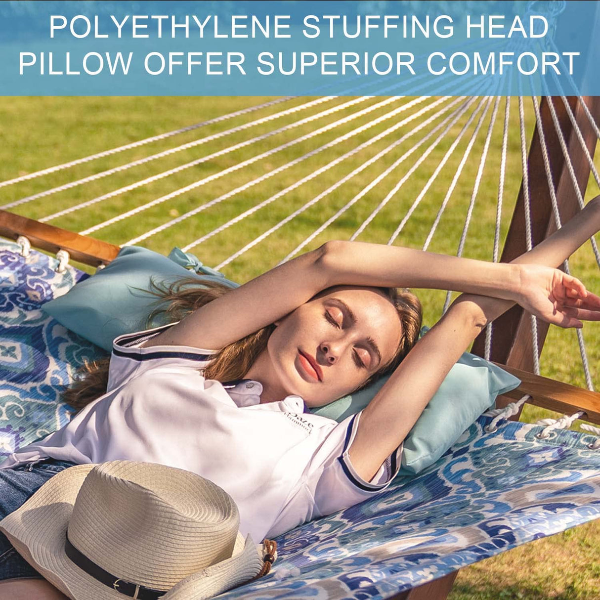 Lazy Daze Hammocks 12FT Quilted Fabric Hammock with Pillow, Double 2 Person Hammock with Spreader Bar for Outdoor Outside Patio Garden Yard Pool Beach QFH037 Lazy Daze Hammocks