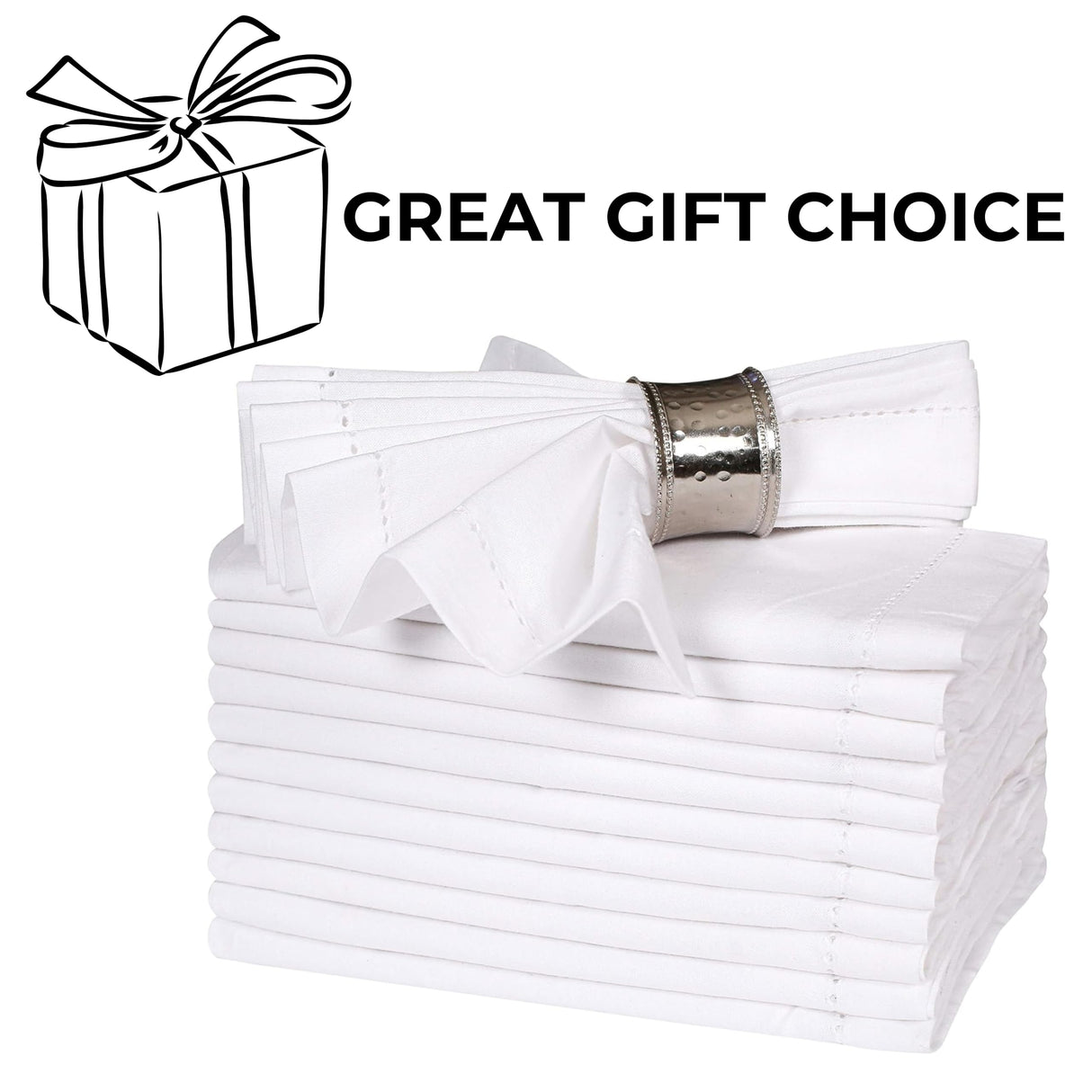BEDDING CRAFT Set of 12 Cotton Cloth Dinner Napkin 18x18 White with Hemstitched Mitered Corners – Perfect for Wedding Dinner Parties and Table Decorations, Thanksgiving, Chritsmas Bedding Craft