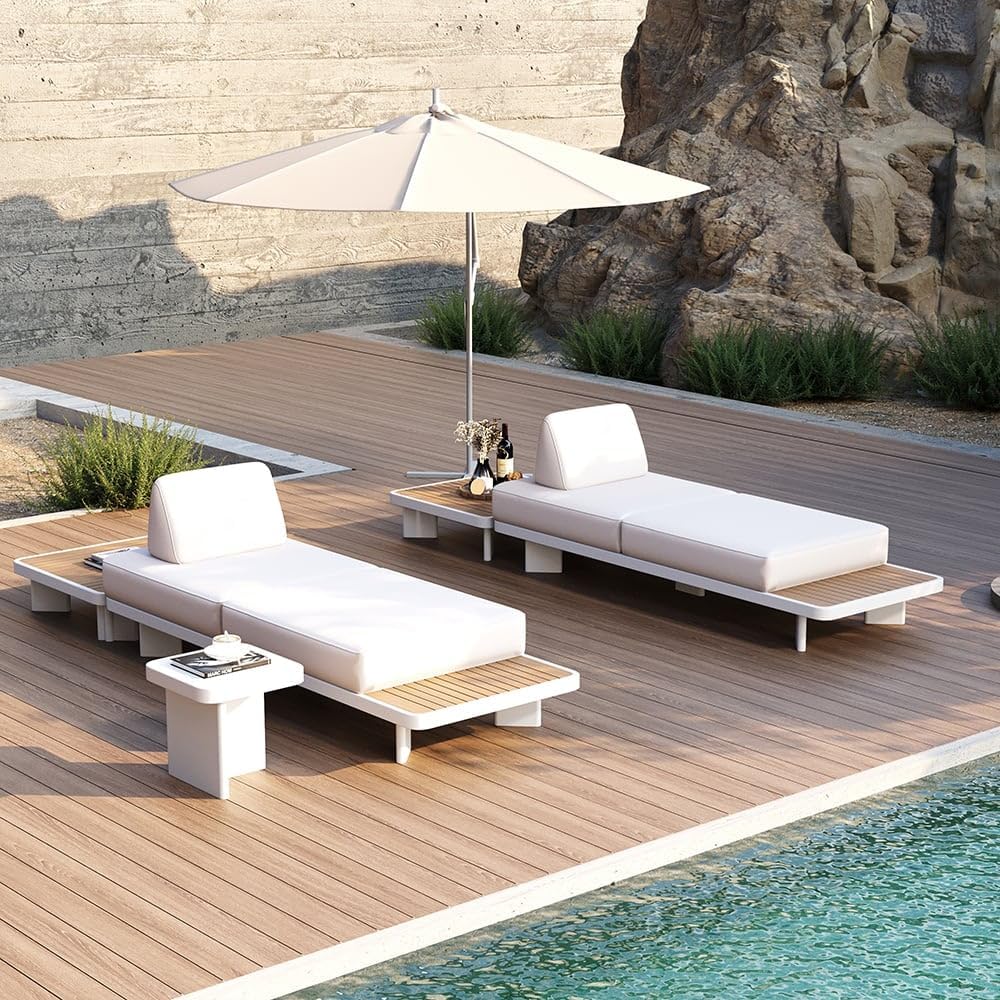 homary Outdoor Modular Sectional Sofa Set, Pool Lounge Chairs 5-Piece Outdoor Patio Conversation Sets with Waterproof Cushion and Coffee Tables(Without Umbrella) for Patio, Balcony, Garden, Pool homary