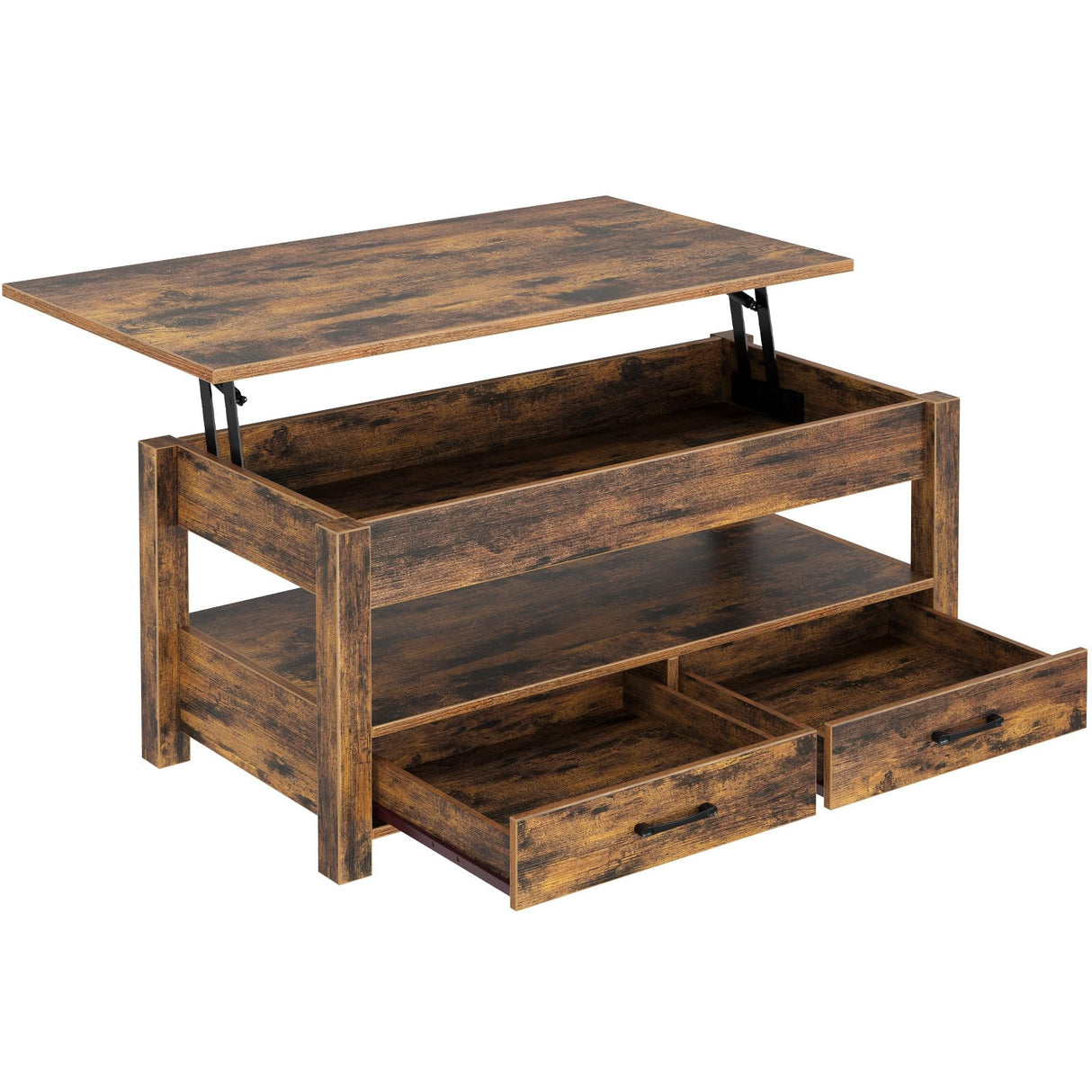 Rolanstar Coffee Table, 47.2" Lift Top Coffee Table with Drawers and Hidden Compartment, Retro Central Table with Wooden Lift Tabletop, for Living Room, Rustic Brown Rolanstar