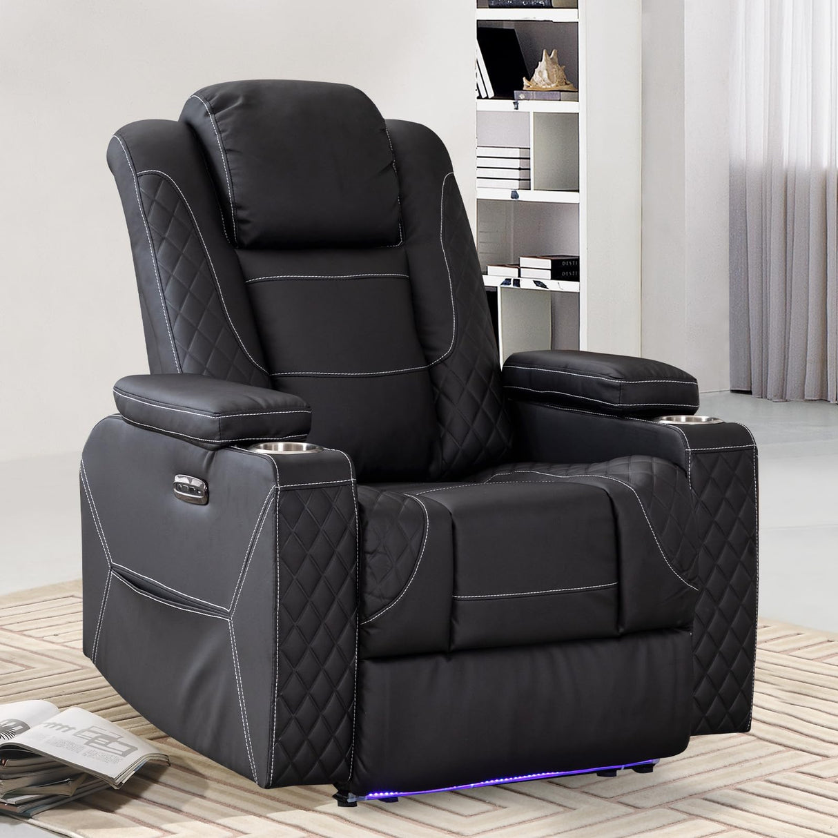 Generic SENIFIS Power Recliner Chair, Home Theater Seating Movie Theater Chairs with Adjustable Headrest, Reclining Chair for Living Room with LED Light, USB Port, Storage Armrest (Black) Generic