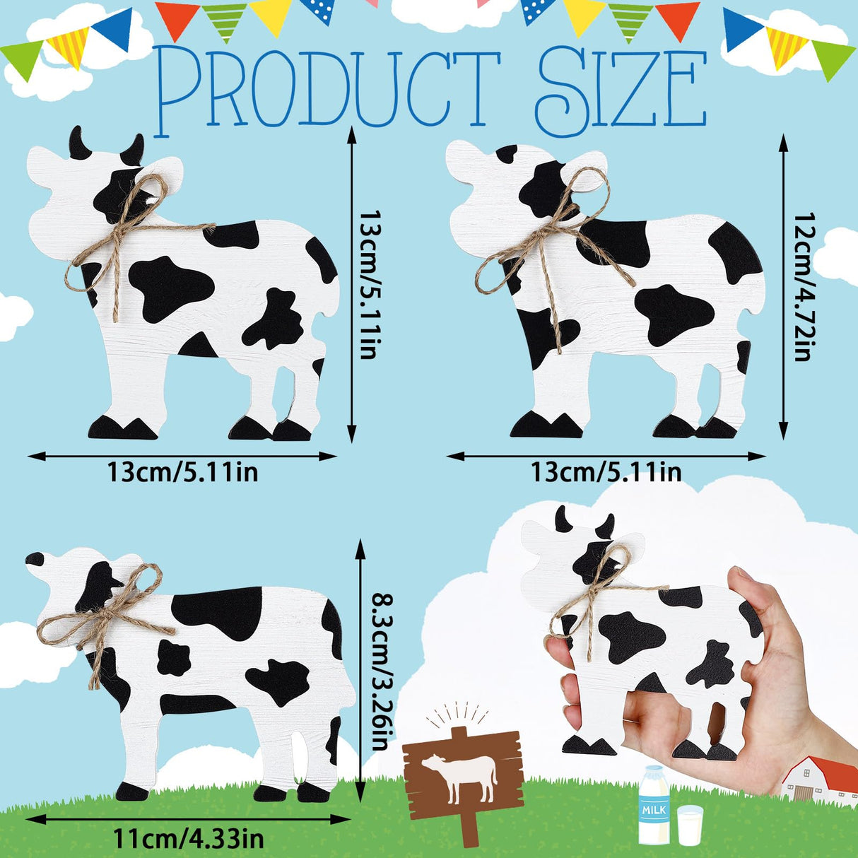 Redbaker 3 Pcs Cow Wooden Table Decor Christmas Tiered Tray Decor Farmhouse Tabletop Block Sign Rustic Wood Centerpieces Decorations for Xmas Home Office Table Shelf Decor Redbaker