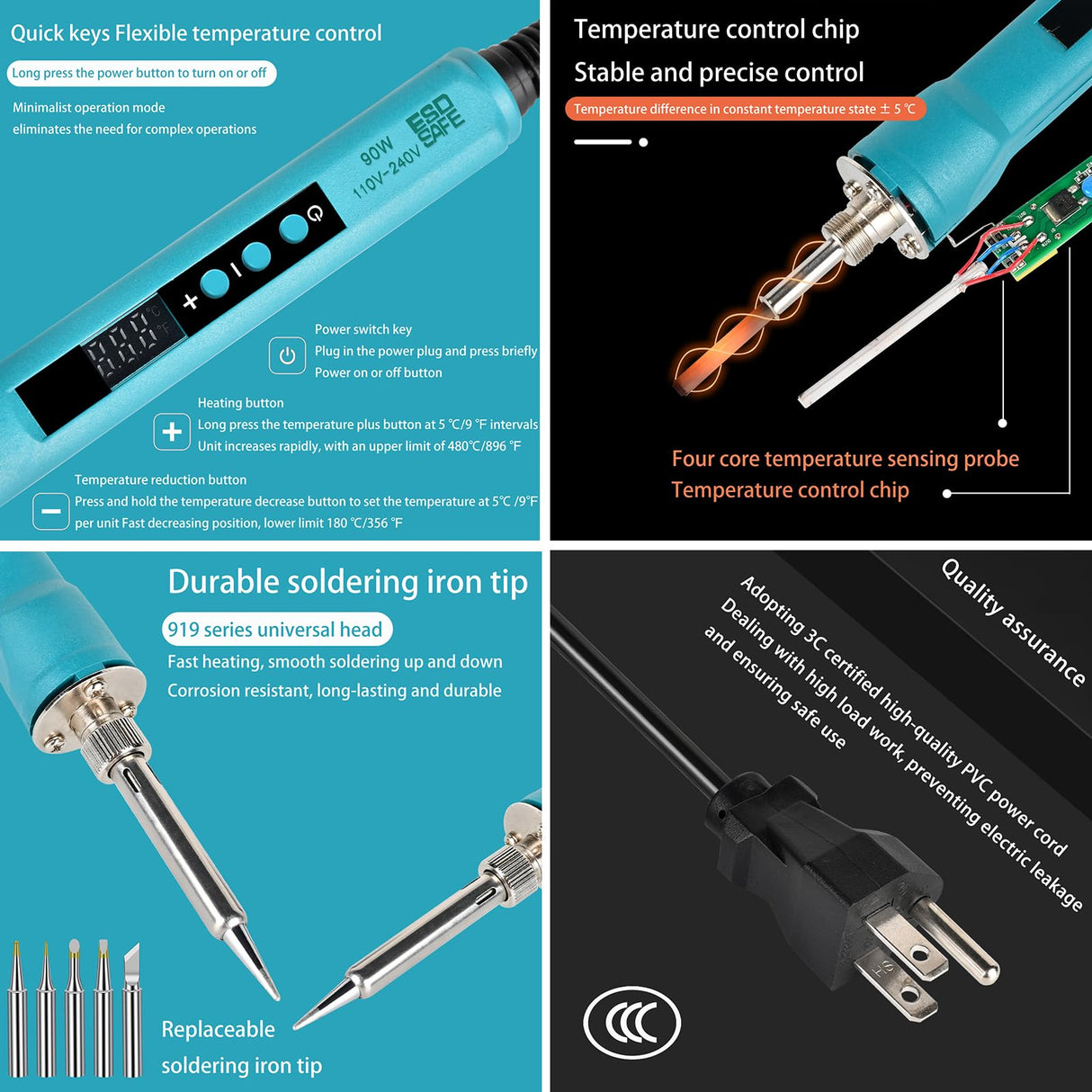 Soldering Iron Kit,90W LED Digital Soldering Gun Kits,Adjustable Temperature Soldering Welding Tool Kit with 5 Solder Iron Tips,Solder Stand,Solder Wire,Desoldering Pump, Tweezers KYZHXVO
