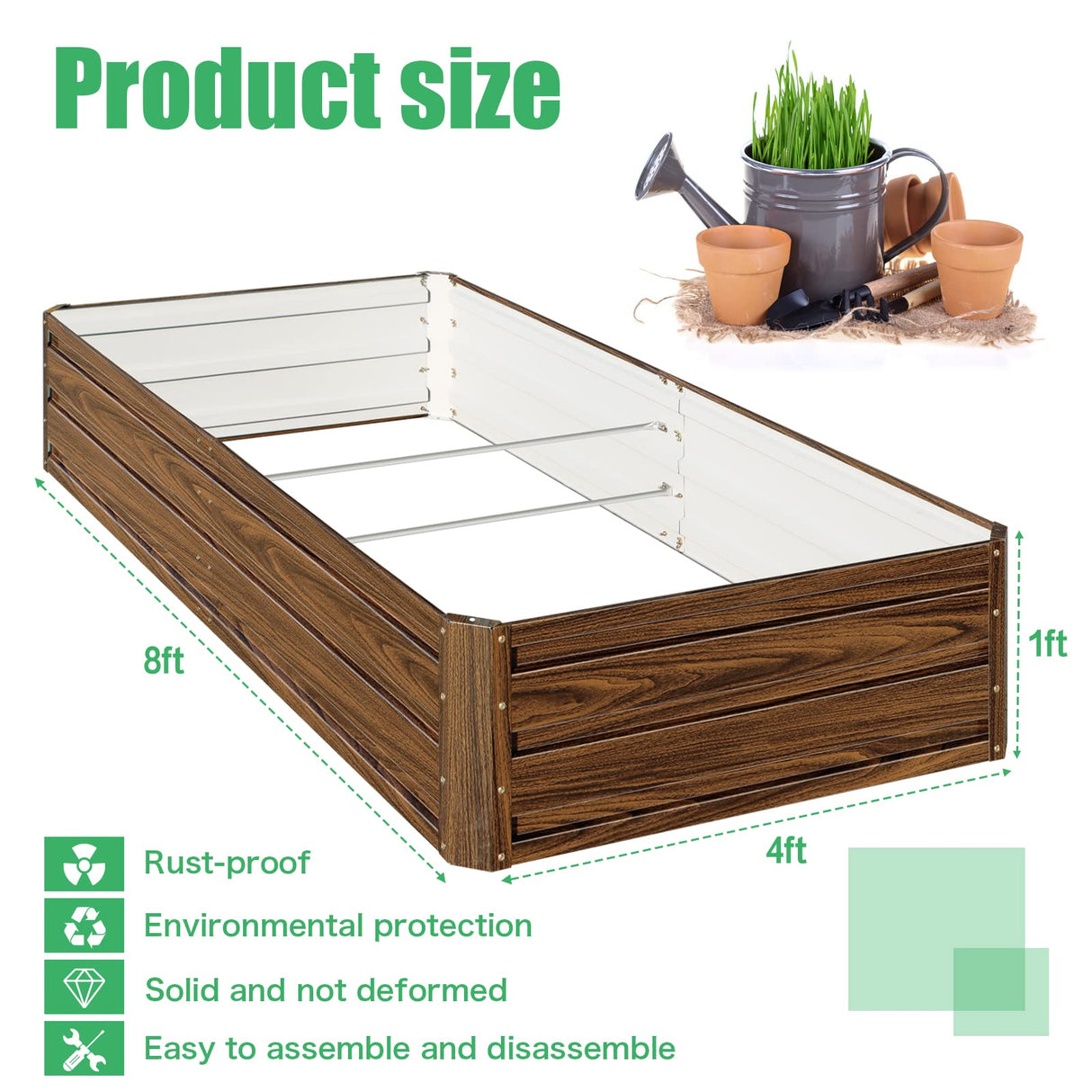 SnugNiture Galvanized Raised Garden Bed 8x4x1FT Outdoor Large Metal Planter Box Steel Kit for Planting Vegetables, Flowers SnugNiture