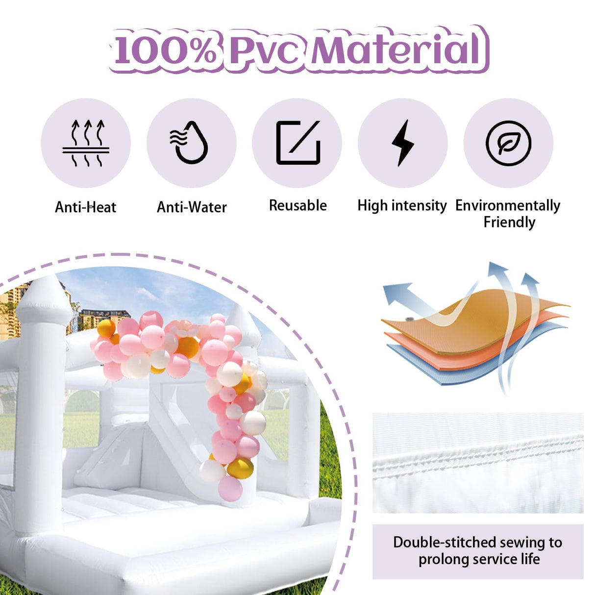 15FT White Bounce House with Slide Ball Pit for Adults Big Kids,100% PVC Commercial Bounce House with 1100W Blower,Large Inflatable Bounce House for Birthday Party Wedding 15ft x 15ft x 10ft awesmflate