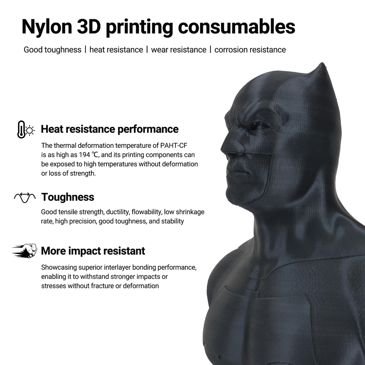 Kingroon Nylon 3D Printer Filament, Dimensional Accuracy +/- 0.03 mm, 1 kg Spool(2.2lbs), 1.75 mm, Black Kingroon
