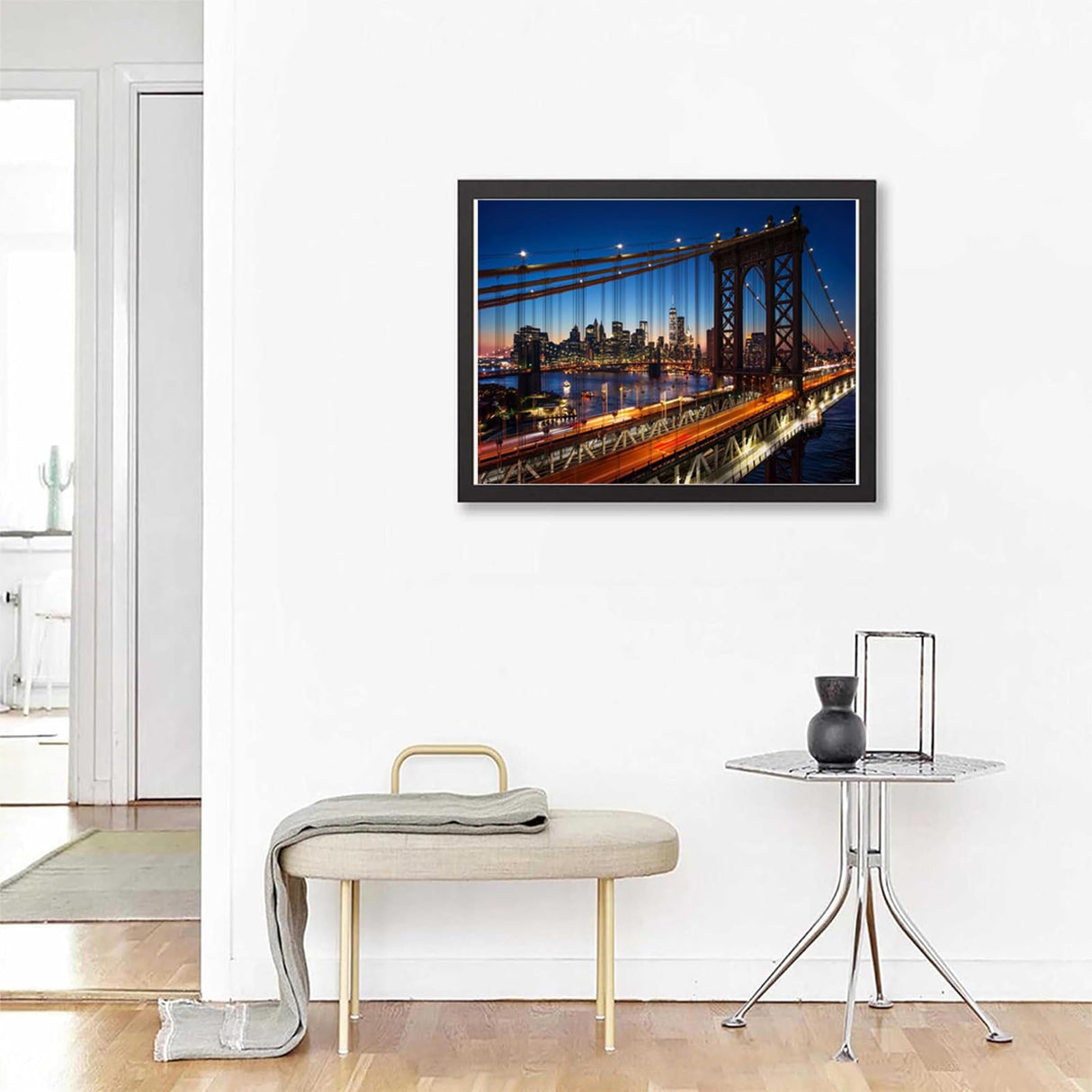 Brooklyn Bridge DIY 5D Diamond Painting by Number Kit, New York City Beautiful Sunset Crystal Rhinestone Paintings Cross Stitch Home Wall Decor, 12x16 Inch JXAVAXDE