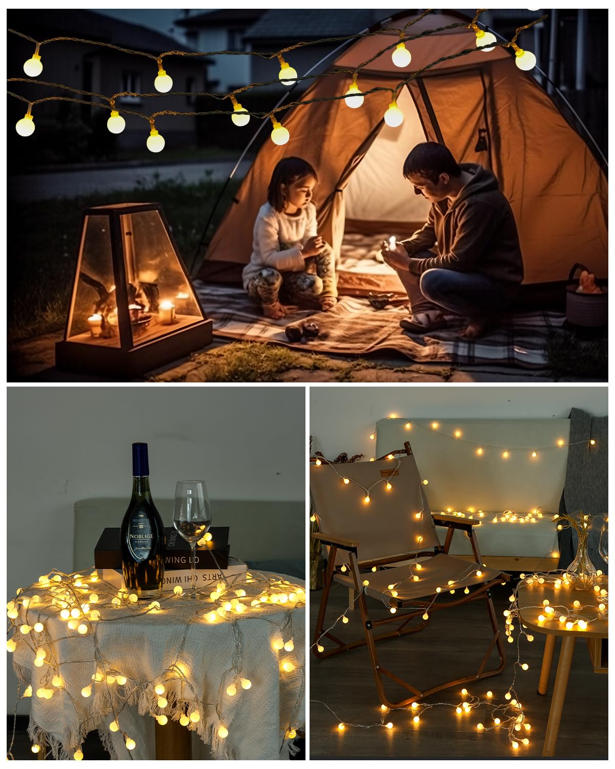 RadiHub Globe String Lights,Battery Operated Lights with Remote Timer Waterproof, 40FT 120LED 8 Modes Indoor Outdoor Fairy String Lights for Bedroom,Wedding,Tent,Camping,Party,Garden,Bar,Warm White RadiHub