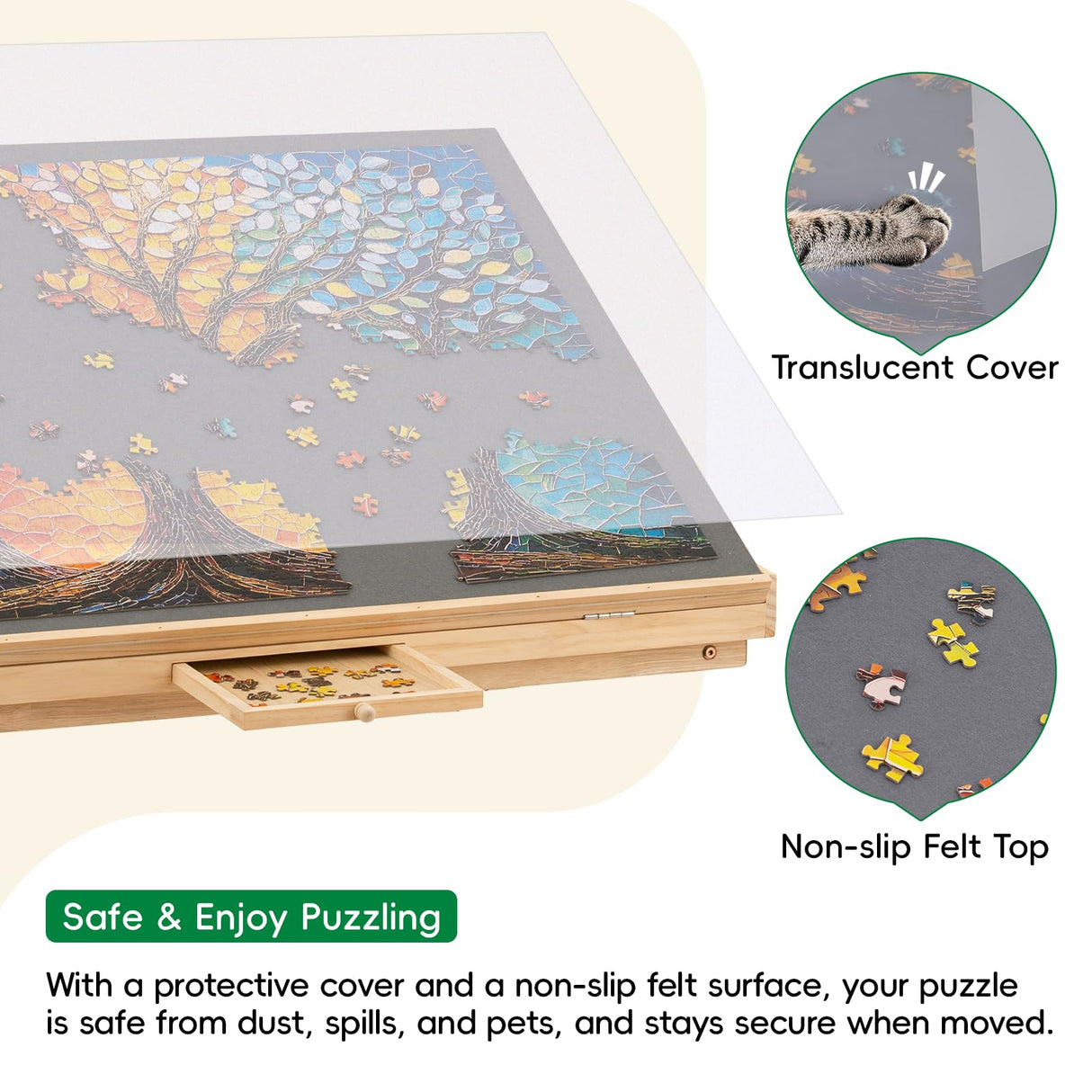 TEAKMAMA Puzzle Table 27.6" Tall 1500 Piece Puzzle Board with Drawers, 34.2" x 26.3" Adjustable 5-Tilting-Angle Jigsaw Table with Legs, Jigsaw Board for Adults, Nature TEAKMAMA