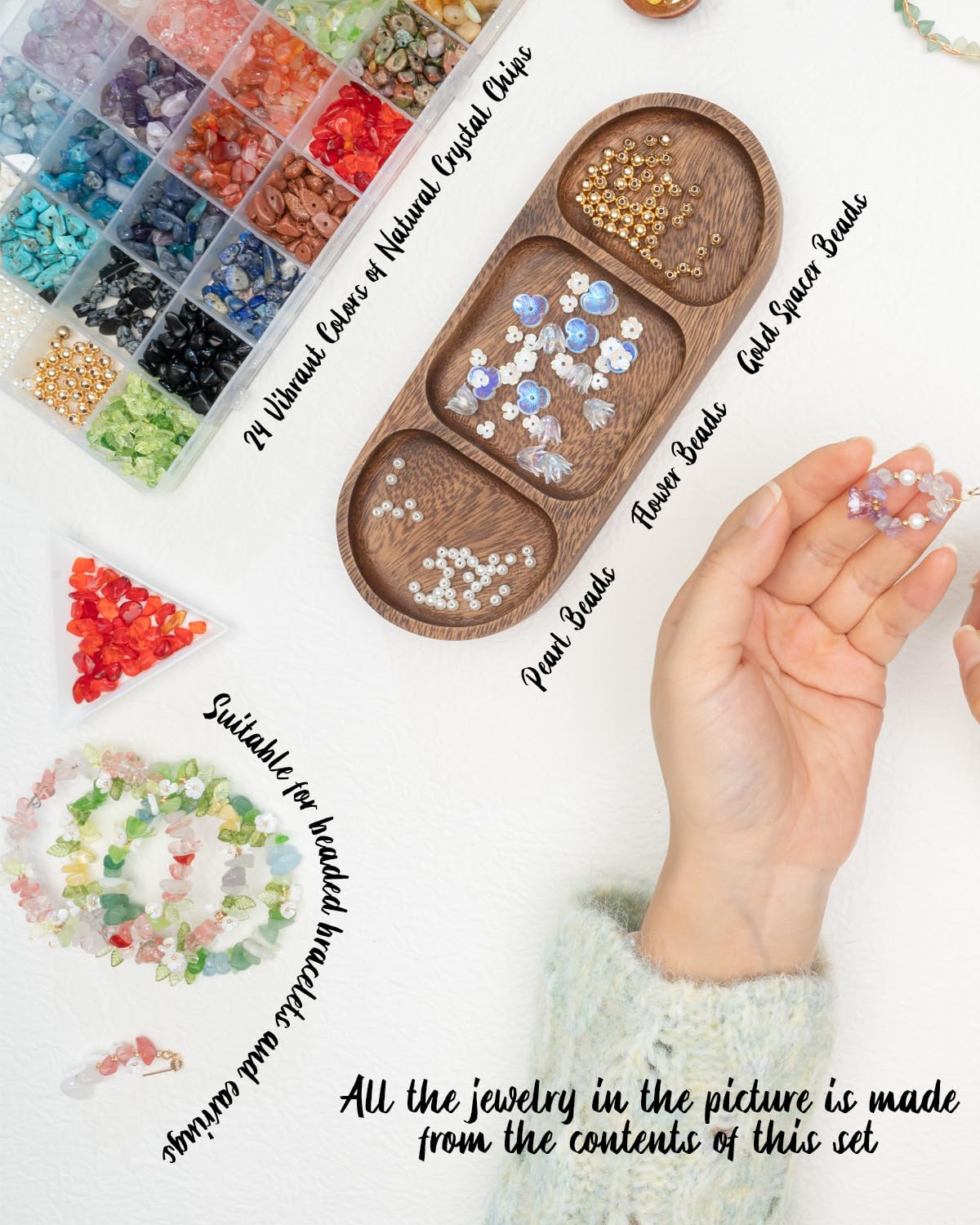 DoDoBeads 1910 Pcs Crystal Chip Beads Kit, Bracelet Making Kit for Adults, Earring Making Kit, Jewelry Making Supplies, Jewelry Starter Kit, Gemstone Beads for Jewelry Making, Natural Stone Beads DoDoBeads