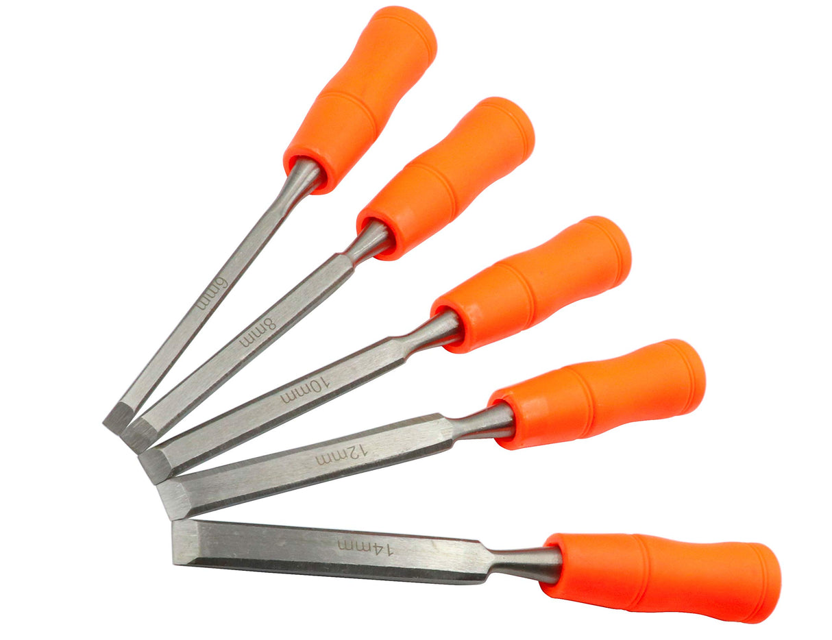 LBY 5 Sizes Wood Chisel Set, 6/8/10/12/14mm(.24''/.31''/.39''/.47'') Woodworking and Carving Chisels Assortment Kit LBY