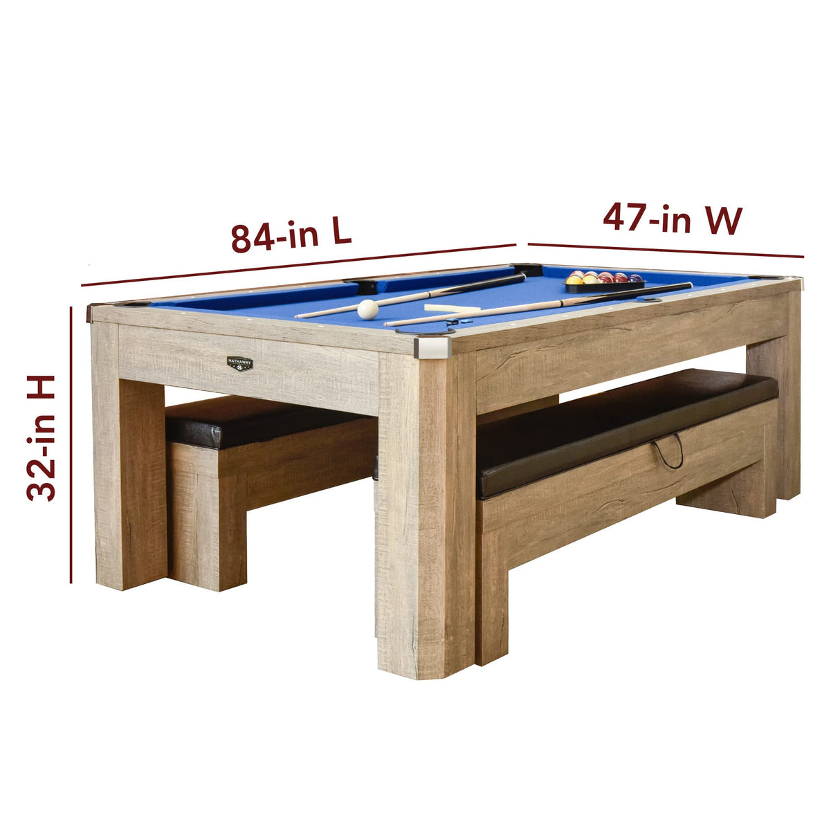 Hathaway Newport 7-ft Pool Table Combo Set with Benches - Rustic Grey with Blue Felt Hathaway