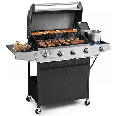 Lyromix Large Propane Grill with 4-Burners and Side Burner, Outdoor Gas BBQ Grill with Porcelain-Enameled Cast Iron Grates, 517 SQ.in. Cooking Area, 49200 BTU