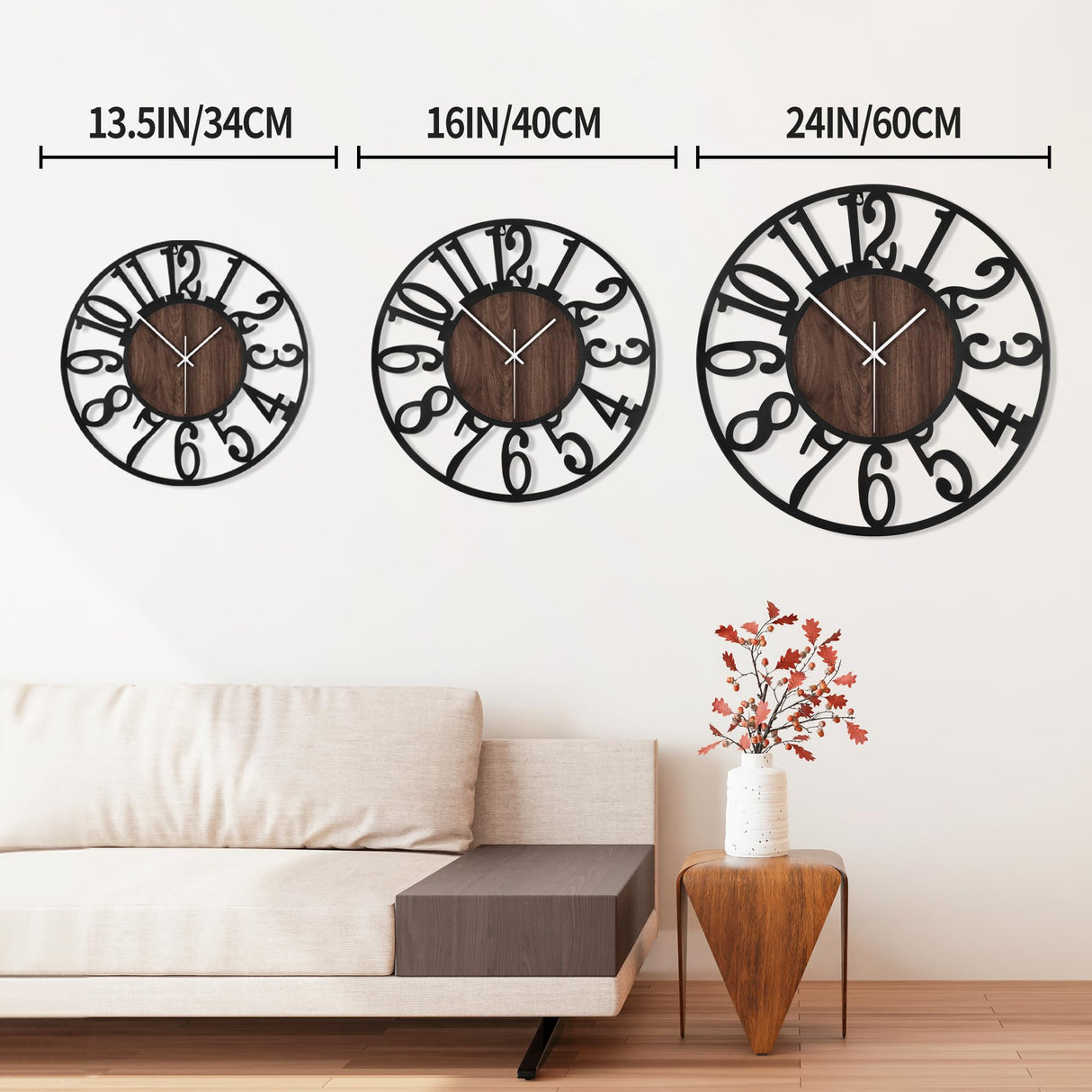 1st owned Wall Clock for Living Room -13" Silent Non Ticking,Battery Operated,Black Metal, Antique Wood Clocks for Farmhouse,Dining Room,Bedroom,Kitchen Clock Wall Decor- Arabic Numerals 1st owned