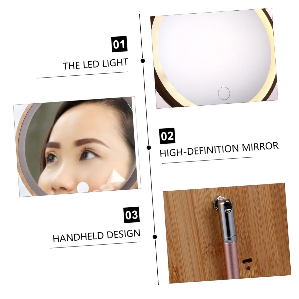 Beatifufu 1pc Wooden Desk Mirror Wooden Makeup Mirror Tabletop Makeup Mirror Travel Vanity Mirror Round Dining Table Vanity Mirror with Lights Mirror for Dresser Led Makeup Mirror Beatifufu