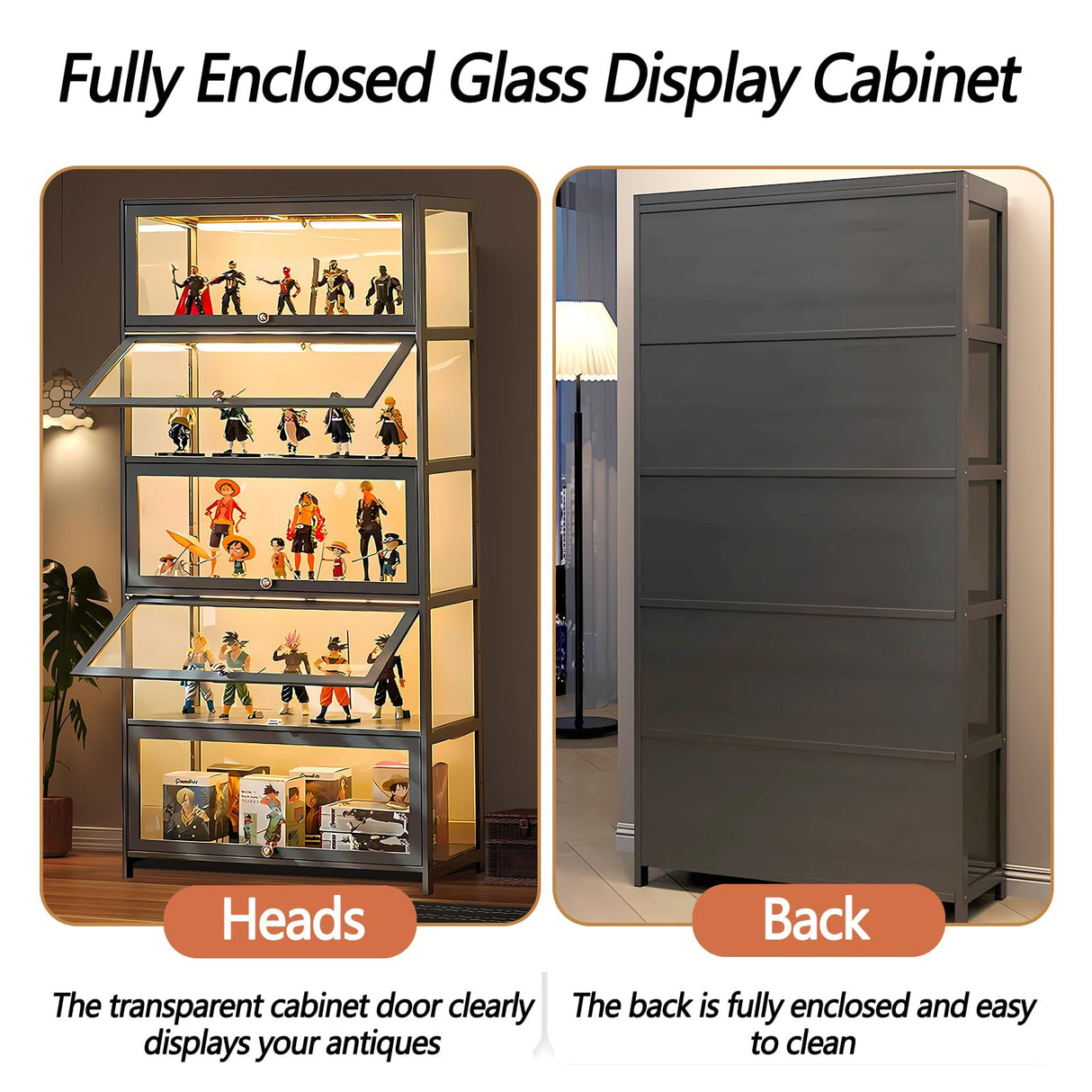 TVMCNA 67" Display Cabinet, Curio Display Cabinet with Door and 4 Adjustable Shelves, Large Capacity Storage Cabinet Collectibles Toy Display Case for Living Room TVMCNA