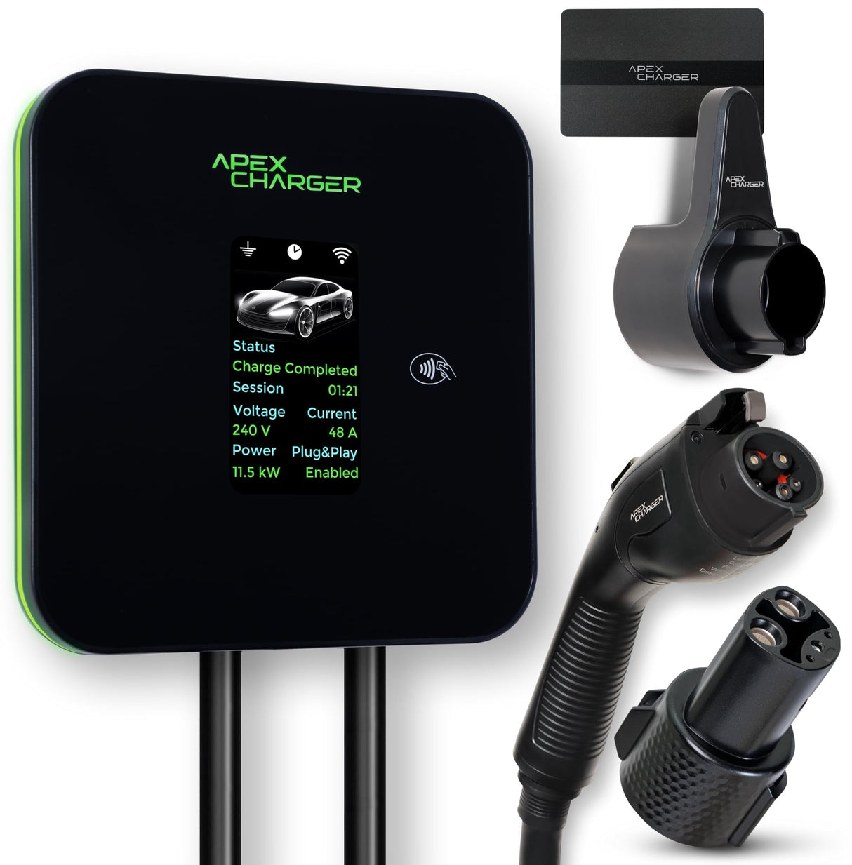 MACH 2:Fast Level 2 EV Charger 48 amp Garage-pro Wall-Mount. Electric Vehicle Charging Station 4 Nema 14-50 Outlet. J1772 car Connector. Key Accessories: 30ft Cable & Tesla NACS evse Portable Adapter ApexCharger