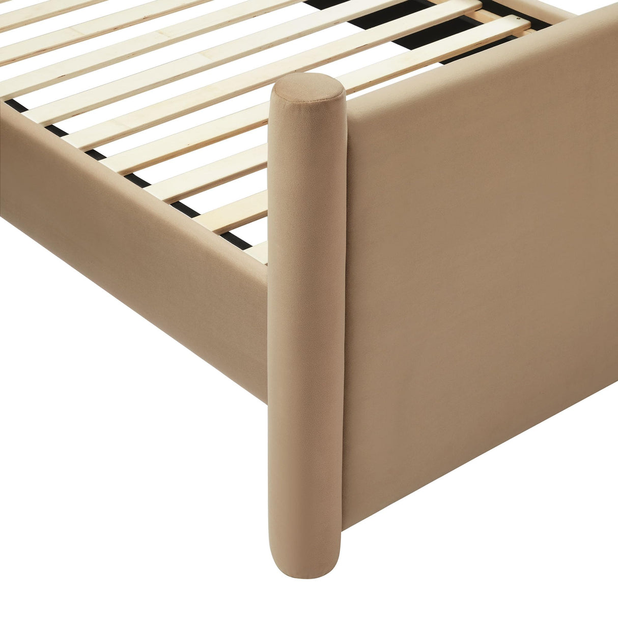 Modway Rael King Platform Bed Frame with Upholstered Headboard and Footboard in Taupe – Stain-Resistant Performance Velvet King Size Bed with Rounded Posts Modway