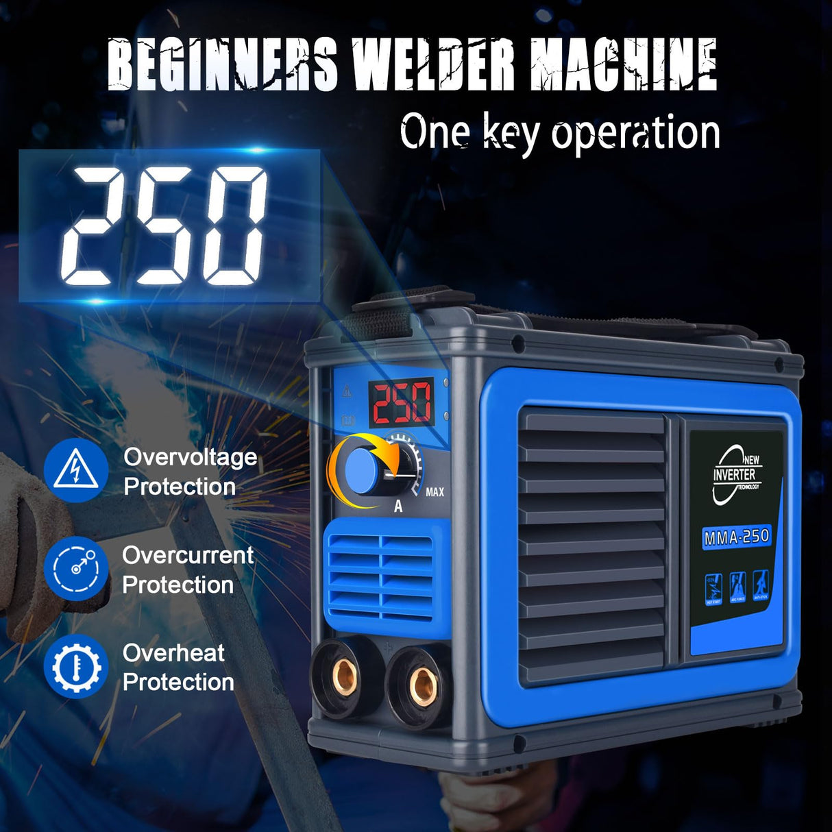 HGNVGZ Stick Welder,Portable Welder Machine 110V IGBT Digital Display LCD Upgraded MMA-250A Welding Machine,Hot Start Arc Force Anti-stick Mini Welde (Blue) HGNVGZ
