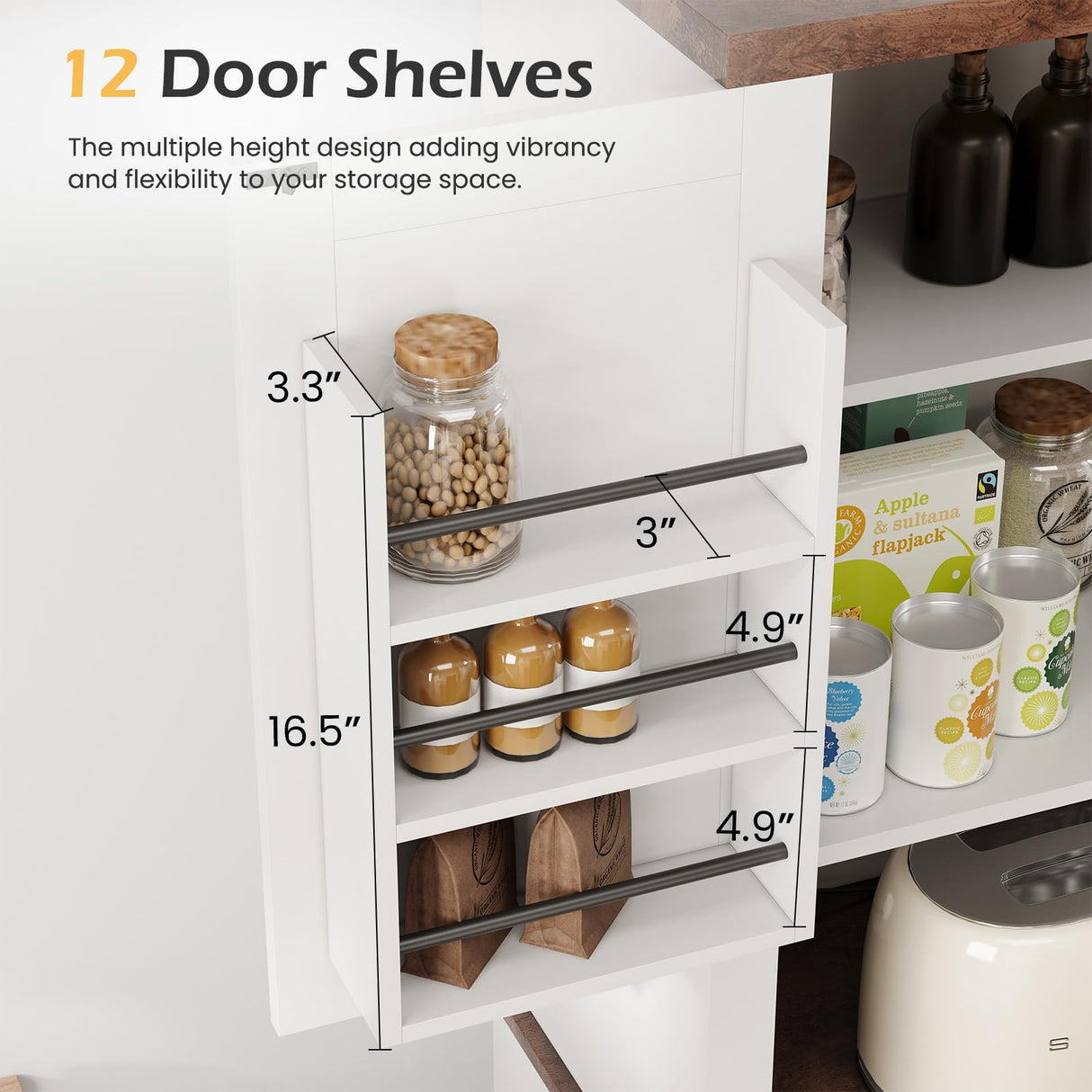 Apicizon 72" Kitchen Pantry Cabinet, Freestanding Kitchen Pantry Storage Cabinets with Barn Doors & Shelves, Utility Hutch Cabinet, Cupboard Organizer for Dining Room Living Room Bathroom Apicizon