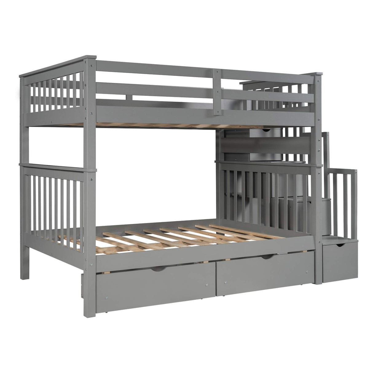 Harper & Bright Designs Full Over Full Bunk Bed with 6 Storage Drawers, Wooden Full Bunk Beds with Stairway and Shelves, Detachable for Kids, Teens, Adults Boys & Girls (New, Gray) Harper & Bright Designs