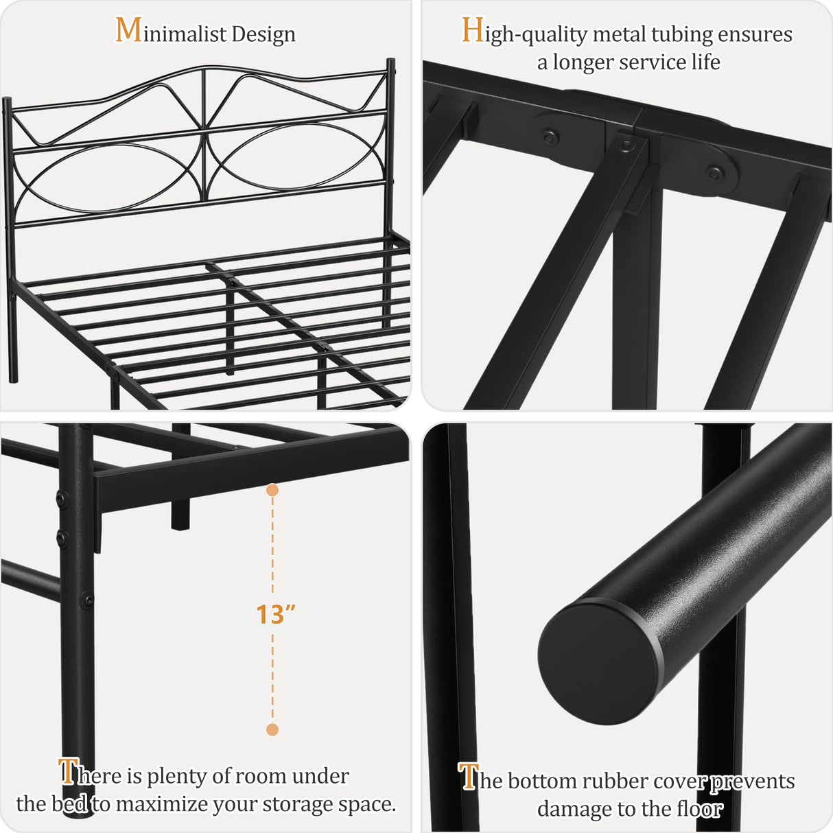 VECELO Queen Size Bed Frame, Metal Bed Platform with Headboard, Sturdy Steel Slats Support, No Box Spring Needed/Noise-Free,Easy Assembly, Black VECELO