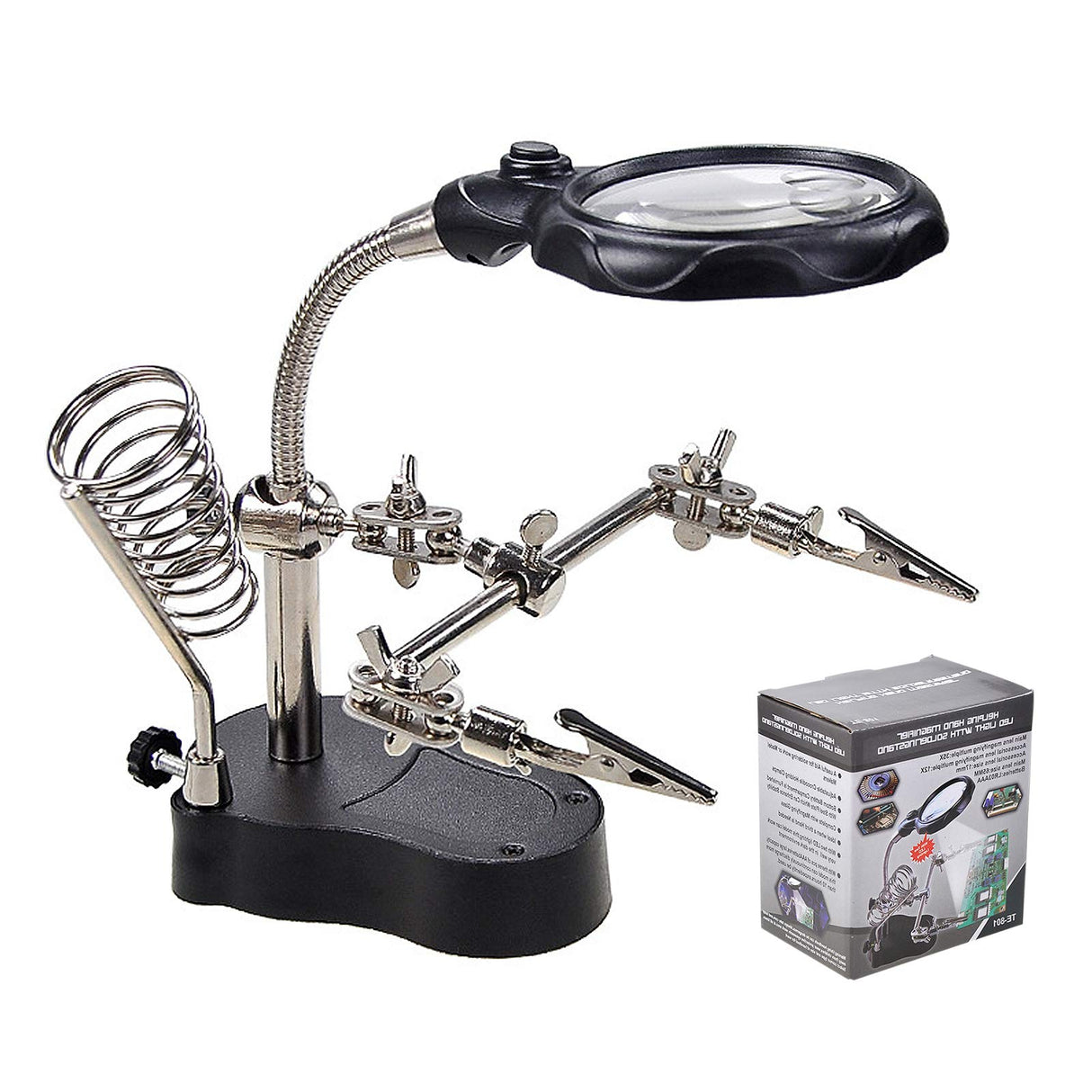 mlogiroa Helping Hands Soldering Station, 3.5X 12X Magnifying Glass LED Lighted Magnifier with Auxiliary Clips Alligator Clamp Repair Tools Kit for Soldering, Assembly, Miniatures mlogiroa