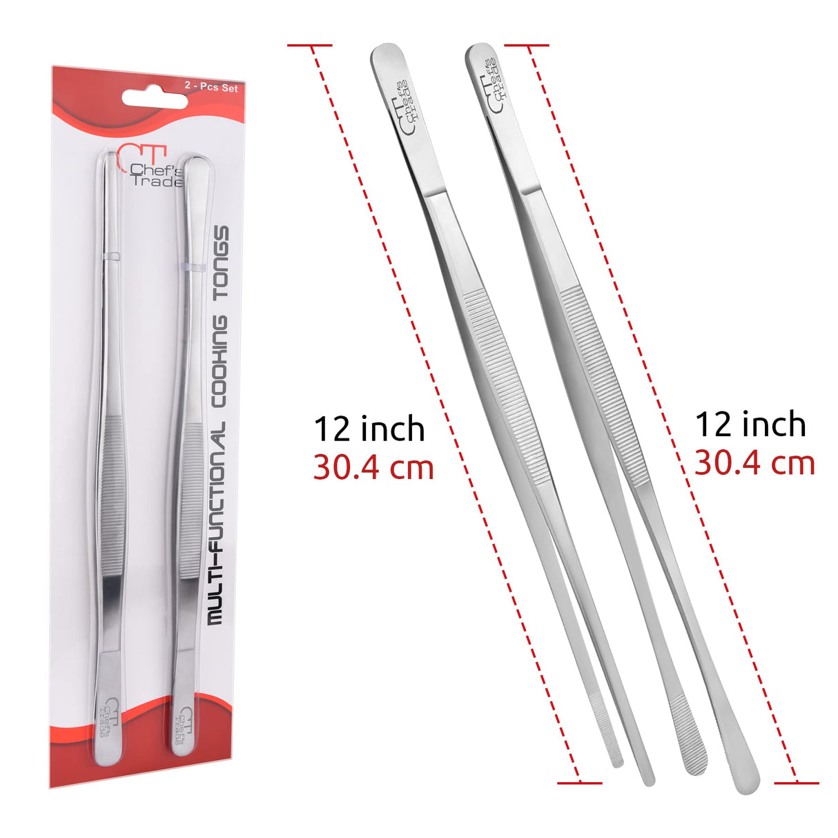 Chef's Trade Professional Kitchen & Cooking Tweezers/Tongs 12" Stainless Steel Multi-Use CHEF'S TRADE