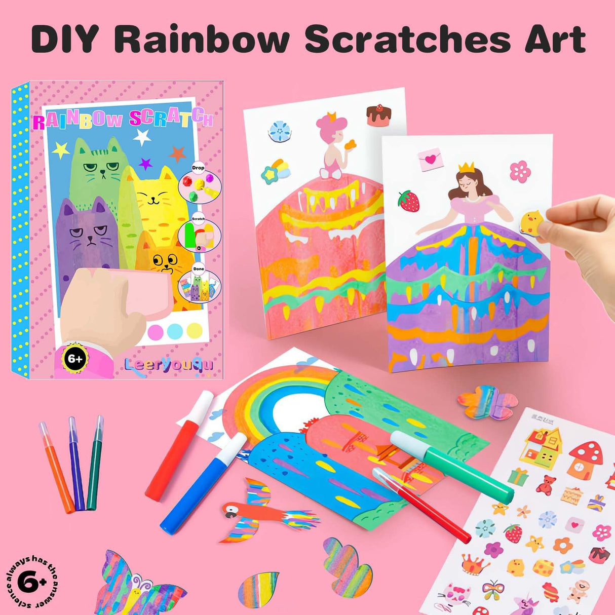 LEERYOUQU Rainbow Scratch Art for Kids, Squeegee Painting Kits, Magic Dot Scratch Painting Party DIY Gifts for Girls and Boys LEERYOUQU