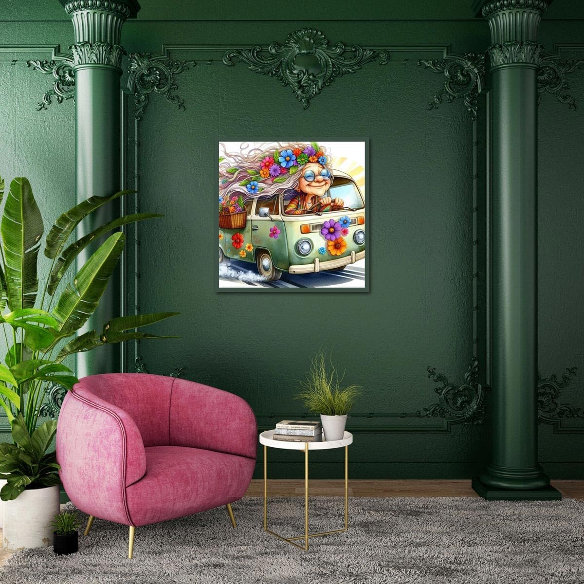 FQOVKYN Cartoon Diamond Painting Kits for Adults, Flower Car Diamond Art Kits for Adults Beginners, Cartoon Gem Art Kits for Adults for Home Wall Decor Present(12x12inch) FQOVKYN