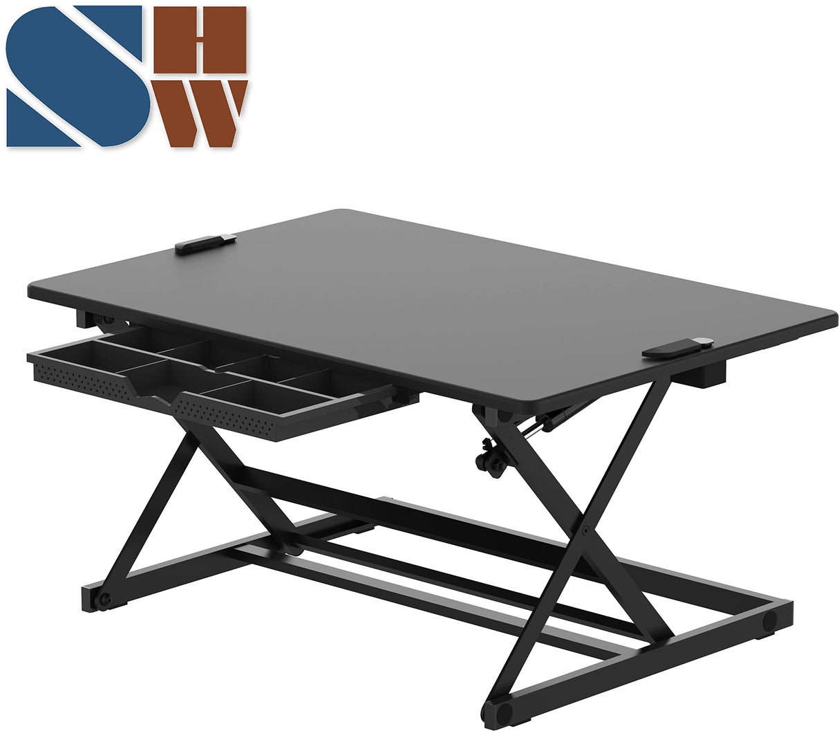 SHW 32-Inch Height Adjustable Standing Desk Converter Riser Workstation, Black SHW