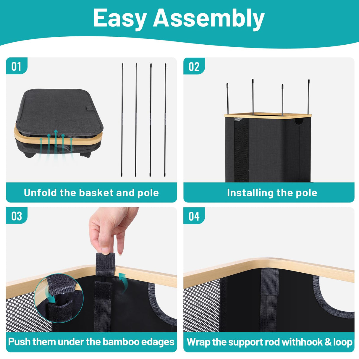 BlissTotes 75L Laundry Basket Slim Laundry Hamper with Wheels Lid, Collapsible Laundry Hampers, Laundry Bin, Clothes Hamper Basket with Internal Support & Handles for Bathroom, Bedroom (Gray) BlissTotes