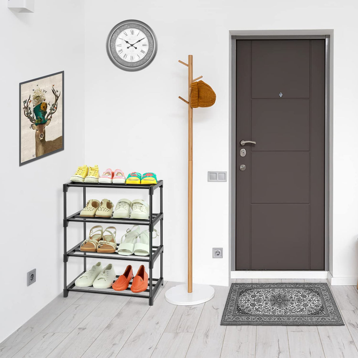 HITHIM 4-Tier Small Shoe Racks, Narrow Shoe Rack for 6-8 Pairs Shoe Storage,Kids Shoe Racks for Small Place,Lightweight Stackable Shoe Shelf Organizer for Closet,Black HITHIM