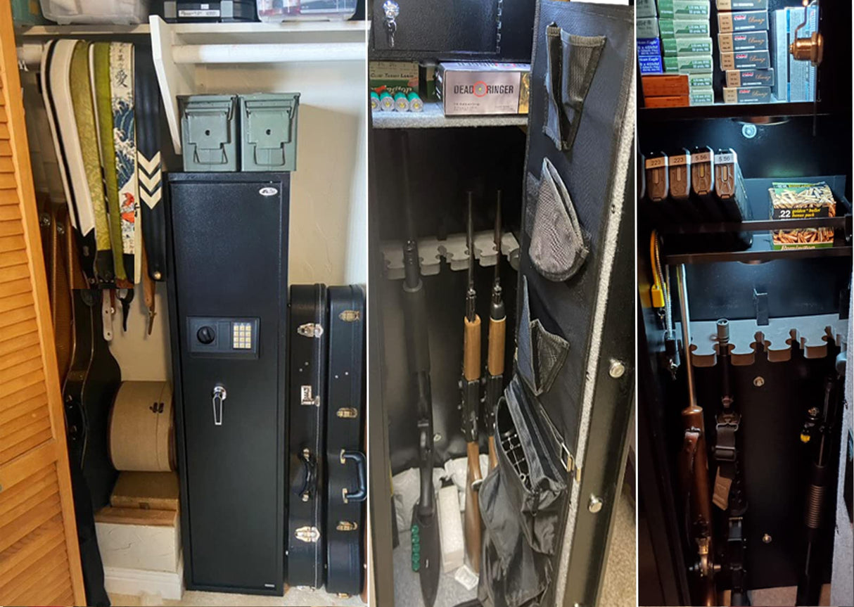 Large Rifle Safe, Long Gun Safe for Rifle Shotgun for Home, Quick Access 5-6 Gun Storage Cabinet with a Handgun Lock Box and a Removable Shelf, Silent Mode (Keyboard PIN Code) BBRKIN