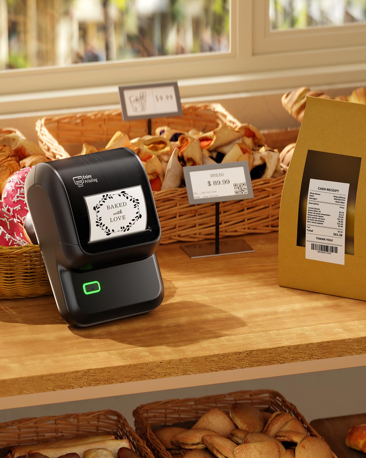 Ponek Label Maker Machine with Tape, M100 Bluetooth Label Printer, Versatile App with 1000 Icons and 300 Templates, 2 Inch Address Label Maker for Small Business, Office, Home, School, Black Ponek