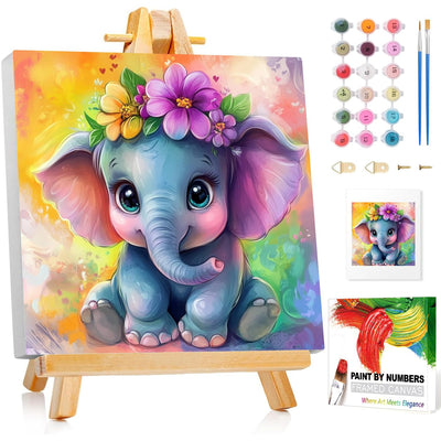 Reivworl Framed Paint by Numbers Kit for Adults Beginner & Kids Ages 8-12, Elephant Paint by Number with Frame and Easel, Painting by Numbers for Gifts and Home Decor (10X10Inch)