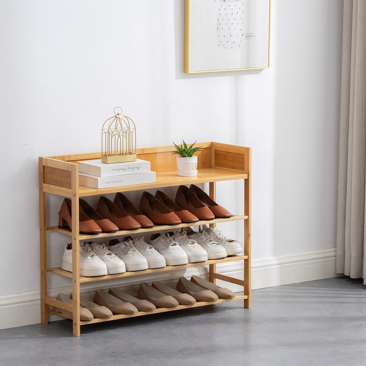 SOBIBO Bamboo Shoe Rack Organizer, 4 Tier Shoe Shelf Storage Organizer, for Entryway, Hallway, and Closet (Nature-31.5) SOBIBO