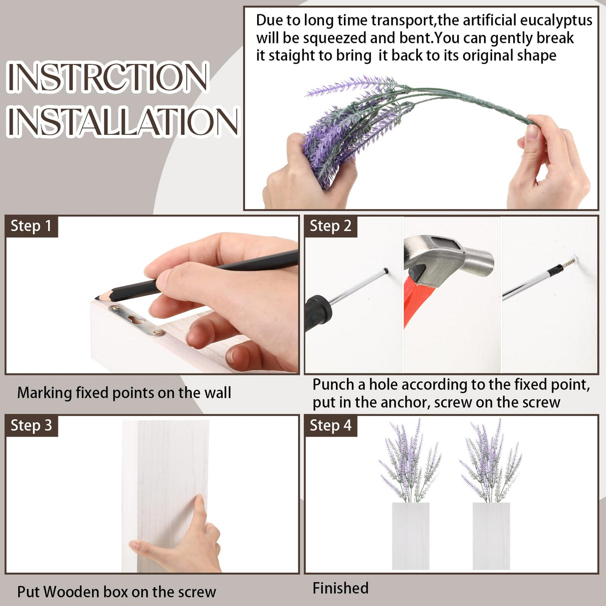 Vesici 2 Pack Wood Wall Planter Vase with Artificial Plants Indoor Plants Holder Pocket Farmhouse Wooden Vases Wall Flower Vase Hanging Plant Decor for Bedroom Kitchen Office Home (White,Lavender) Vesici