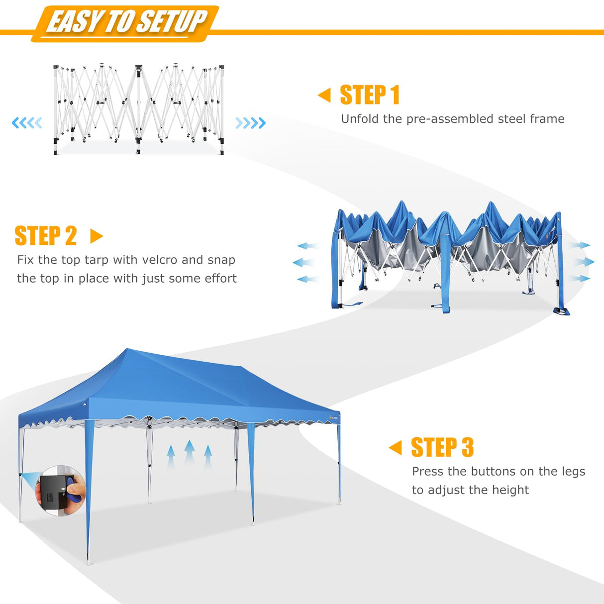 HOTEEL 10x20 Pop Up Canopy Tent for Parties, Easy Setup Canopy Tent for Backyard, Waterproof Outdoor Gazebo for Wedding Event Patio, Outside Instant Vendor Tent with 4 Sandbags & Rolling Bag, Blue Hoteel