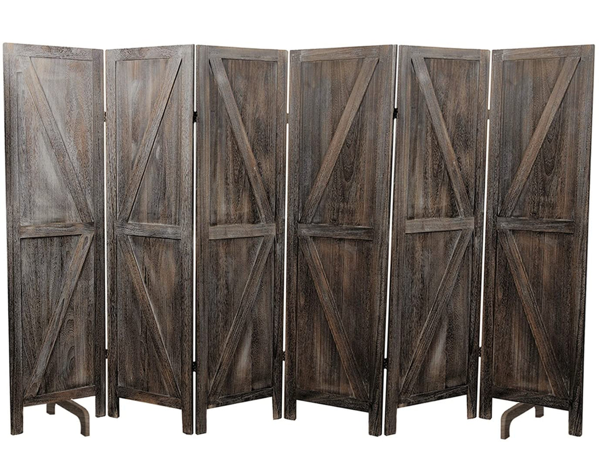 Premium Home 6-Panel Room Divider – Rustic Brown Barn Door, K Pattern Folding Privacy Screen, Partition Wall Premium Home Decor