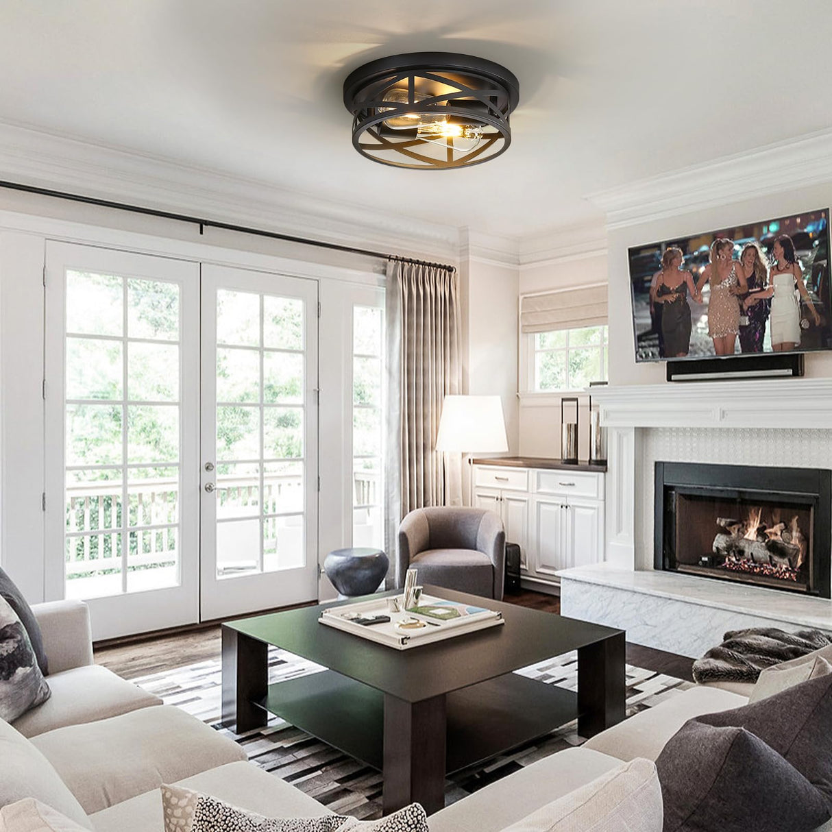 Sewterolyn Black Flush Mount Ceiling Light Fixture,2-Light Industrial Farmhouse Ceiling Light Fixture,Black Light Fixture Ceiling Mount for Kitchen Bedroom Living Room Hallway 1 Pack Sewterolyn