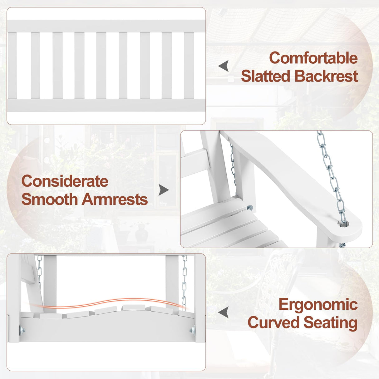 Tangkula 2 Person Wooden Porch Swing, Hanging Patio Swing with 2 Adjustable Galvanized Metal Chains, Slatted Back & Seat, Outdoor Swing Bench for Backyard Deck Garden, 4FT Tangkula