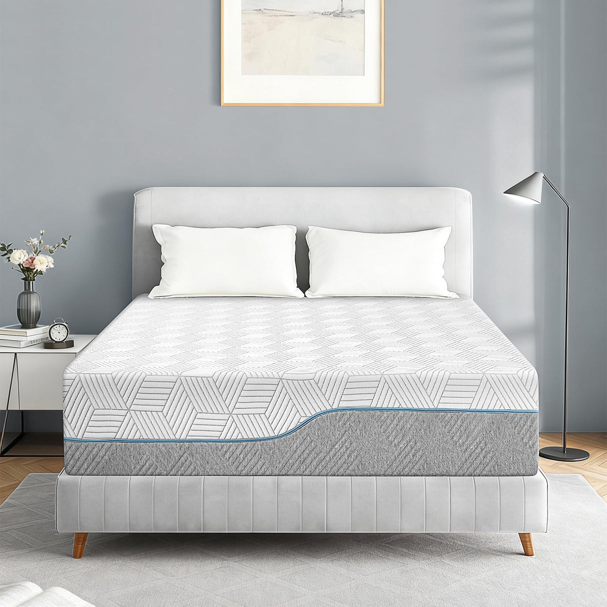 Mattress King 16 Inch Plush Soft with Ice Silk Cover,Cool Green Tea/Gel Memory Foam Mattresses in Box,Dual Side-Extra Firm Mattress for Back Pain, Fiberglass-Free, CertiPUR-US,Made in USA 80'' x 76'' WEUP