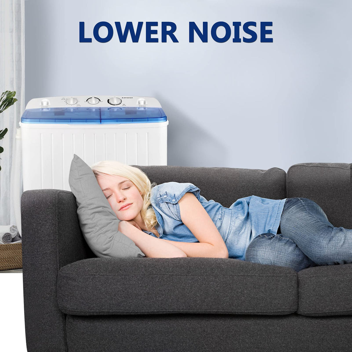 BANGSON Portable Washing Machine, Mini Twin Tub Washer and Dryer Combo with 17.6 lbs Large Capacity, Portable Washer for Apartment, Dorm, RV, Camping, Home, 25.6x14.2x28.8 inches, White & Blue BANGSON