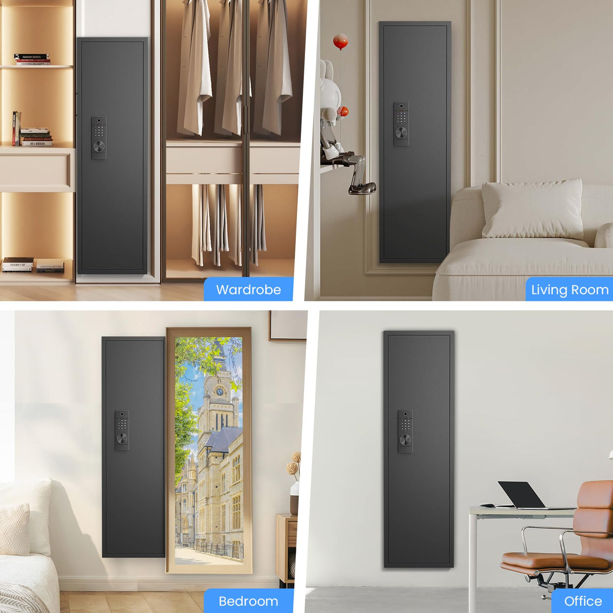 silkight 【2024 New】 Wall Gun Safe, Fingerprint Wall Safe Between The Studs with Dual Alarm & Mute Mode, Hidden Wall Gun Safe for Pistols with Adjustable Shelves, Magnetic Gun Support & Key Hook silkight