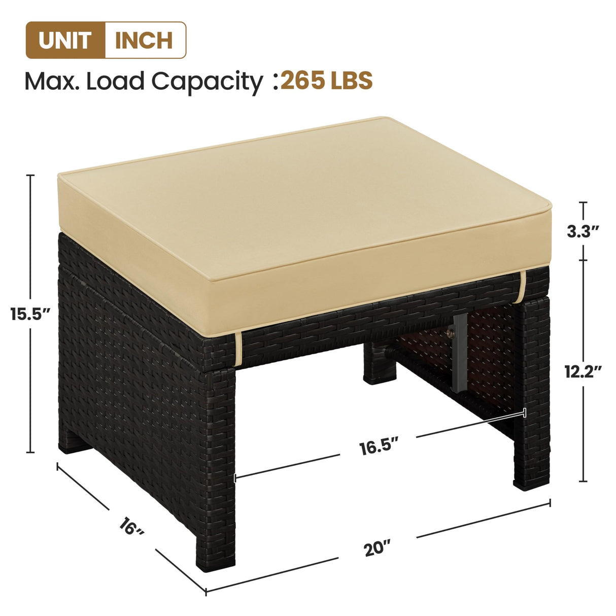 Yaheetech Wicker Ottomans, Set of 2 Footrest with Removable Cushion, 2pcs PE Rattan Side Table Additional Seating Multipurpose Outdoor Furniture for Patio, Backyard, Brown/Khaki Yaheetech