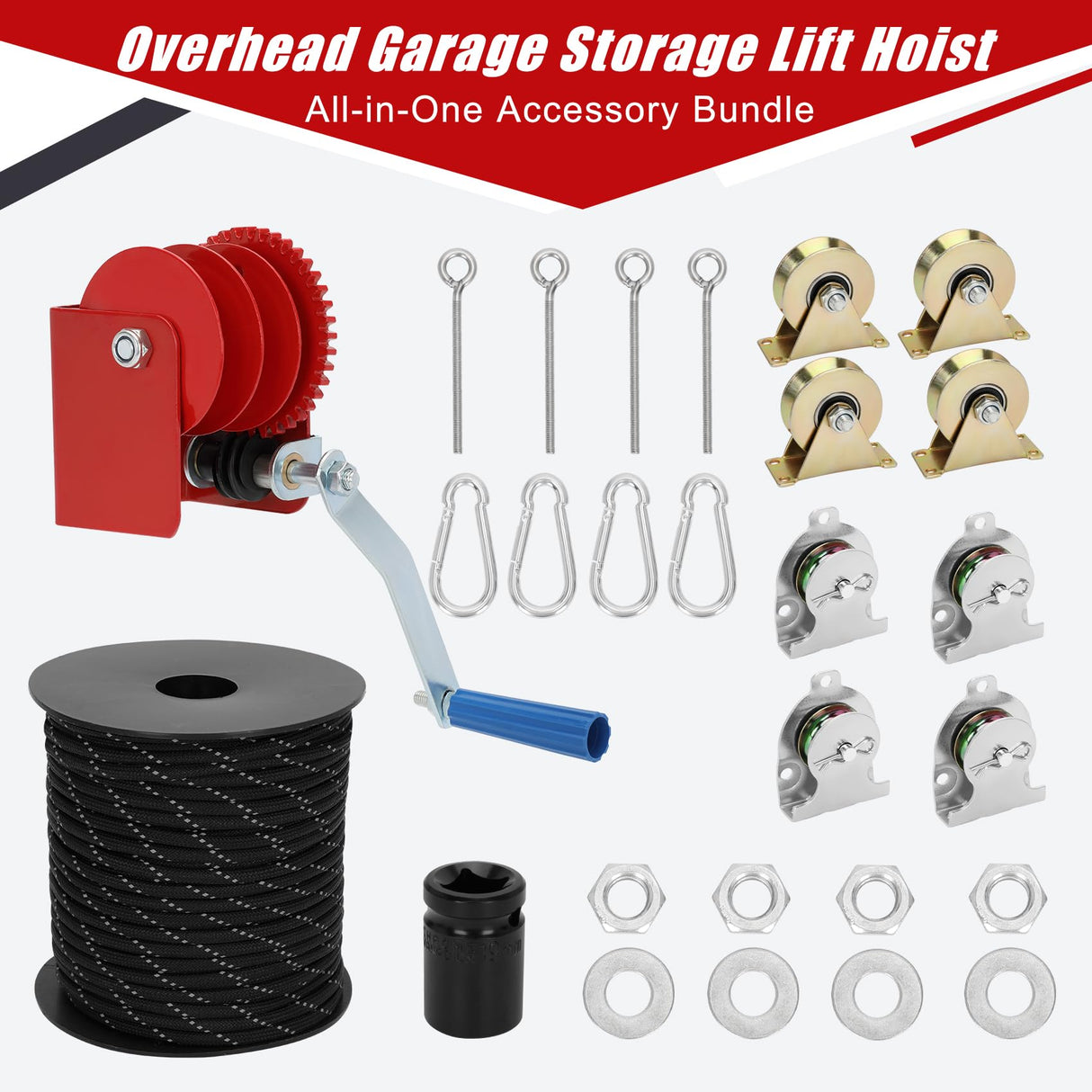 Drizzlen Overhead Garage Storage Lift,Heavy-Duty 300lbs Capacity Ceiling Rack System,Adjustable Height,Supports 8-16ft Ceilings,Overhead Garage Storage rack(Deck Not Includ) Drizzlen