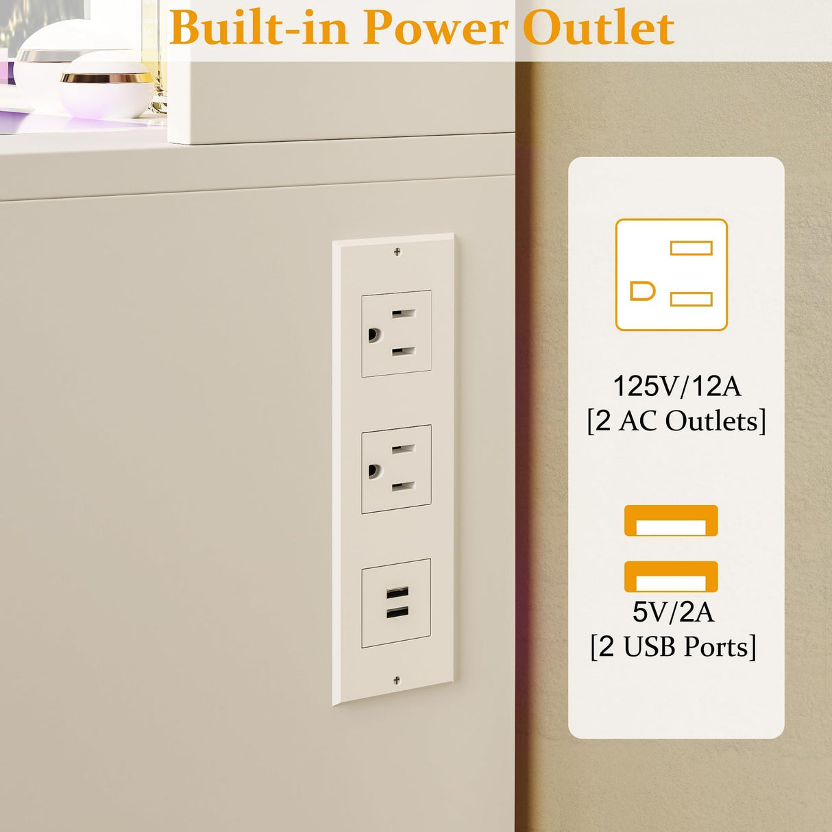 HUAHUU Vanity Desk with Mirror and Lights, Makeup Vanity Desk with Lights 3 Colors, Transparent Top Vanity with 2 RGB Drawers, 6 Shelves, Large Tempered Cabinet, Power Outlet, for Bedroom, White HUAHUU